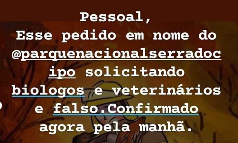 Fake news: Serra do Cipó nega necessidade de veterinários para socorrer animais - Reprodução/WhatsApp