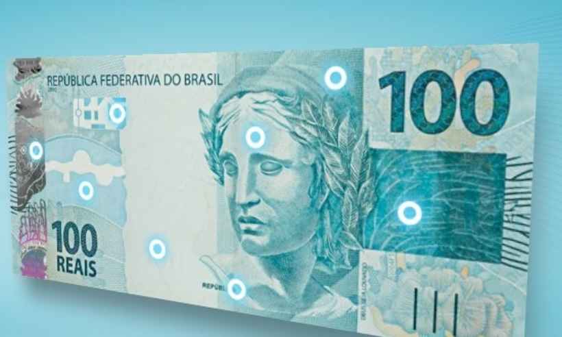 Homens são presos com dezenas de notas de R$ 100 falsificadas em Sabará - Banco Central/Reprodução