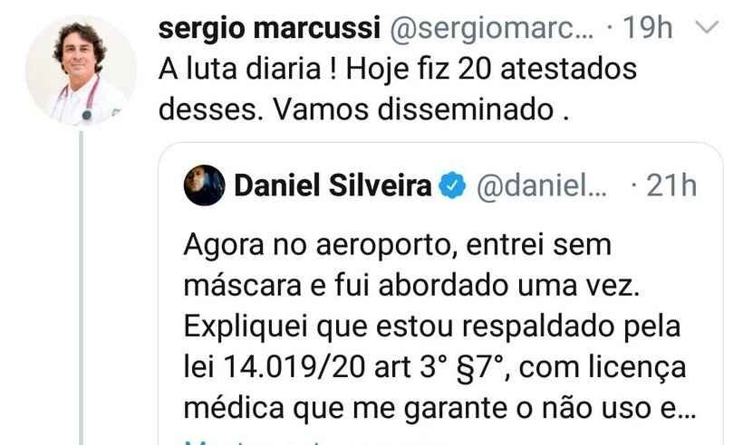 Médico causa polêmica ao fornecer atestado permitindo que pessoas não usem máscara - Reprodução/Twitter