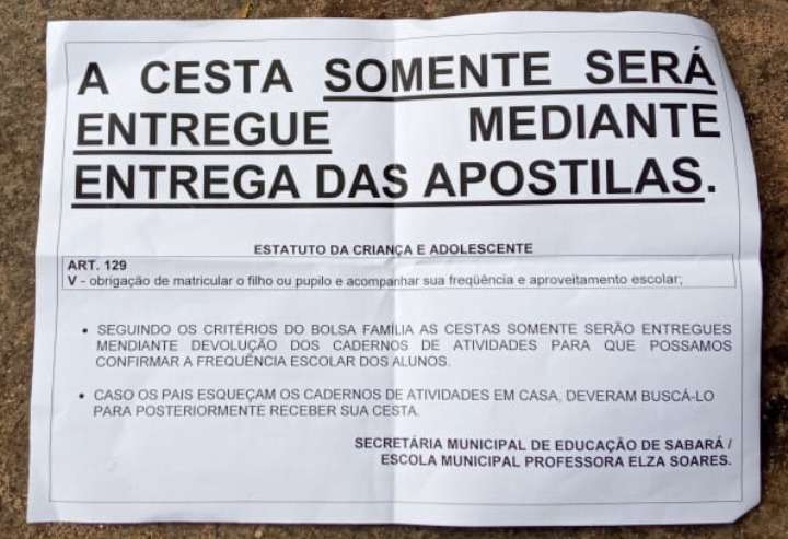 Sabará: Falso bilhete sobre entrega das cestas básicas assusta pais de alunos - Prefeitura de Sabará/Divulgação