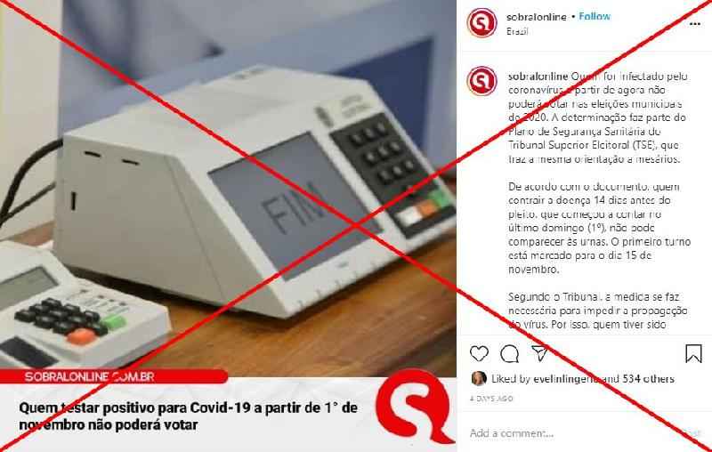 Quem tiver contraído COVID-19 até 14 dias antes das eleições municipais não está proibido de votar
