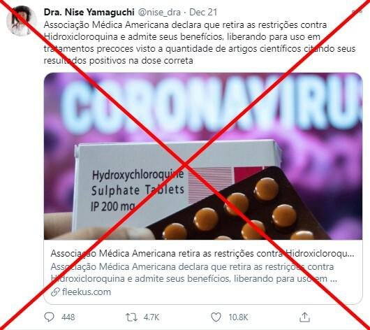 A Associação Médica Americana não passou a recomendar a hidroxicloroquina contra a covid-19
