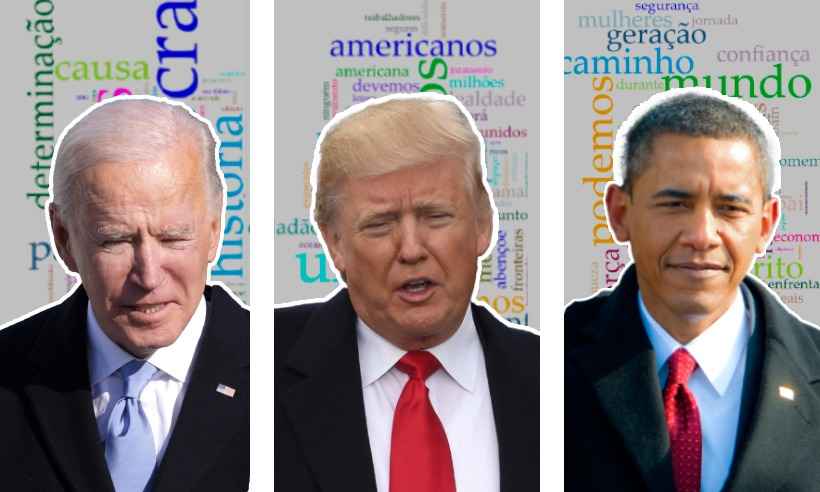Posse nos EUA: nuvem de palavras compara discursos de Biden, Trump e Obama - Arte sobre foto da AFP