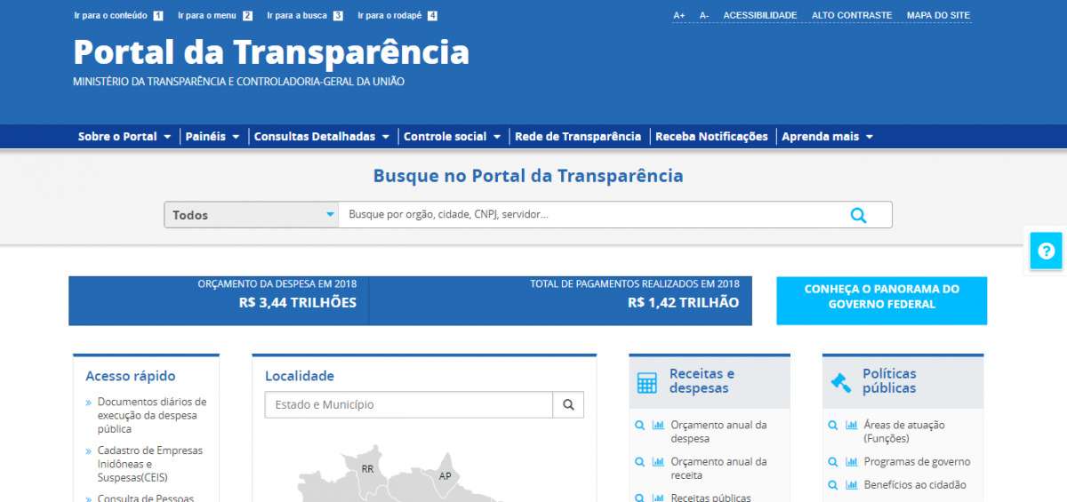 Após pane, Portal da Transparência roda com lentidão que impede consultas - Portal da Transparência/Reprodução