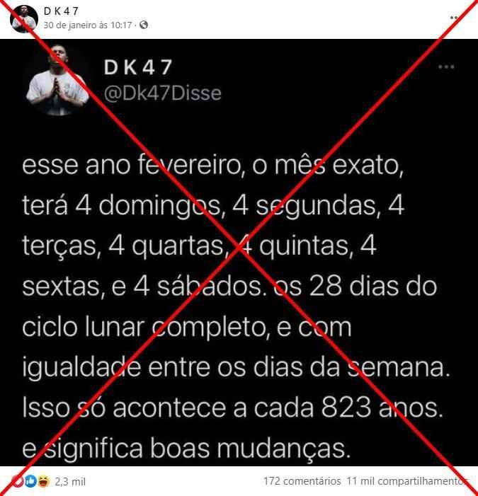 Os dias da semana se repetem 4 vezes em fevereiro de 2021, mas isso não acontece só a cada 823 anos 