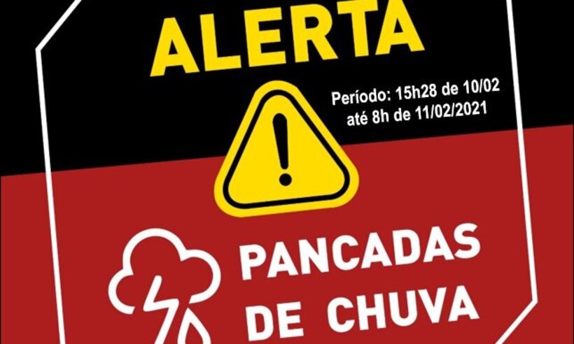 Atenção: BH tem novo alerta de chuvas fortes para esta quarta - Defesa Civil BH/ divulgação