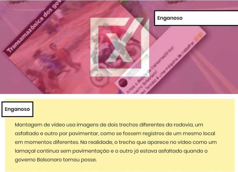 Vídeo engana ao comparar trechos da Transamazônica para elogiar governo - Comprova/Reprodução 
