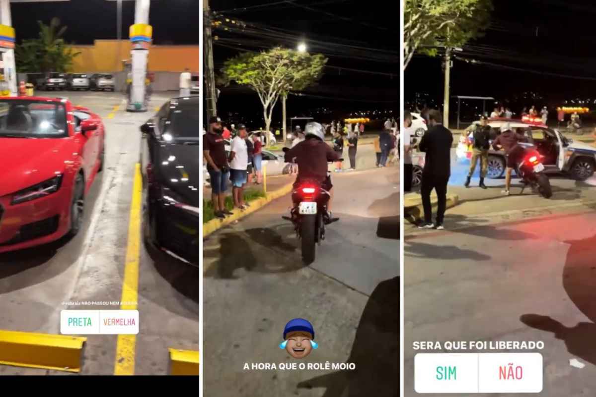 Jovens aglomeram em posto da Raja, em BH, com carros de luxo e muita bebida - Redes Sociais/Reprodução