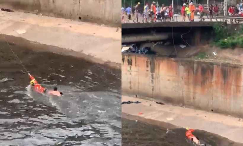 Em ato de heroísmo, bombeiros resgatam vítima no Ribeirão Arrudas, em BH - Reprodução/Arquivo pessoal