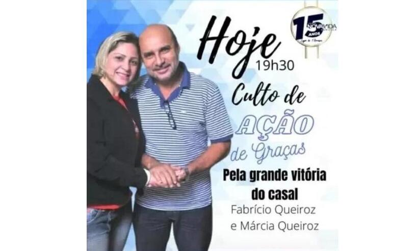 Fabricio Queiroz e Marcia Aguiar celebram culto pela 'vitória do casal' - Redes Sociais/Reprodução