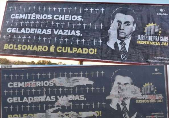 Outdoors com críticas a Bolsonaro são vandalizados menos de 24h após instalação - Reprodução/Instagram @forabolsonarosp/