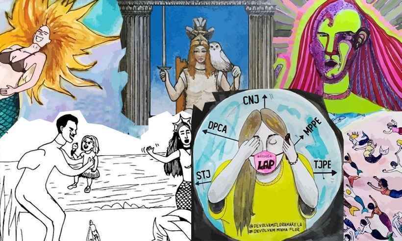 'Minha vida e de meu filho foram destroçadas pelo judiciário brasileiro' - Arte de Soraia Piva sobre ilustrações de @devolvamfloramarelada