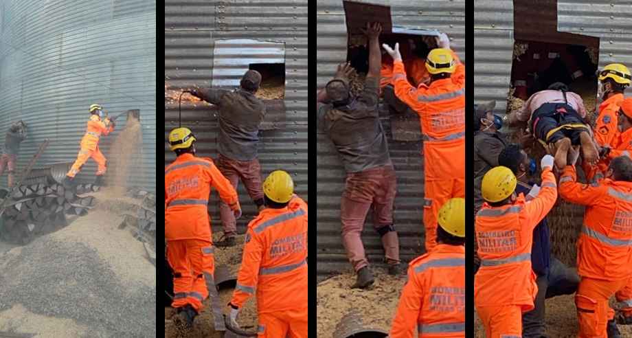 Homem soterrado em silo de soja é resgatado; veja fotos do salvamento - Corpo de Bombeiros de Frutal/Divulgação