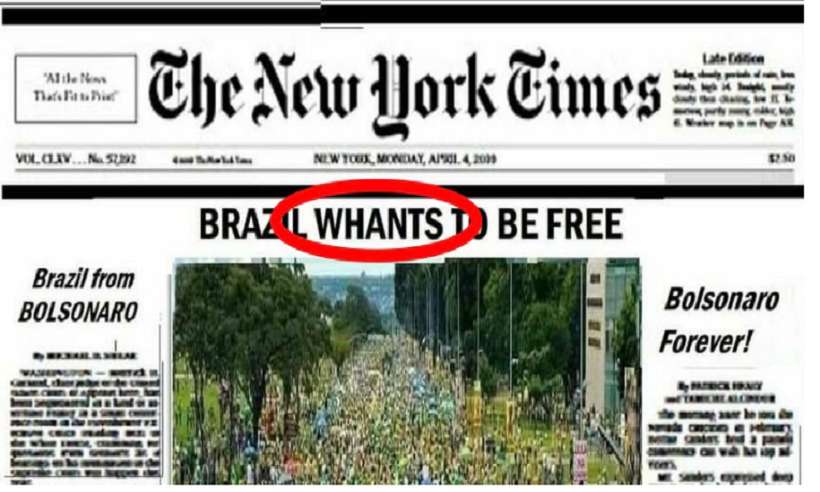 Não, The New York Times não publicou capa com elogios a atos pró-Bolsonaro - Reprodução