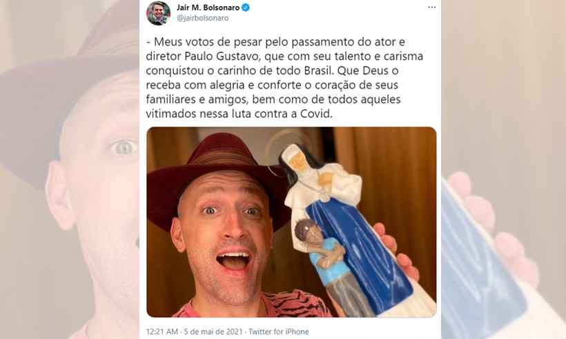 Morte de Paulo Gustavo: Bolsonaro é alvo de opositores após nota de pesar - Reprodução da internet/Twitter