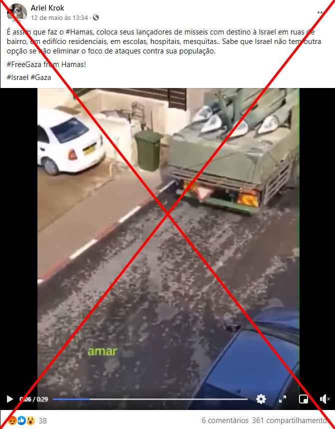 O vídeo de um tanque com mísseis em uma rua é de 2018 e foi gravado em Israel, não em Gaza