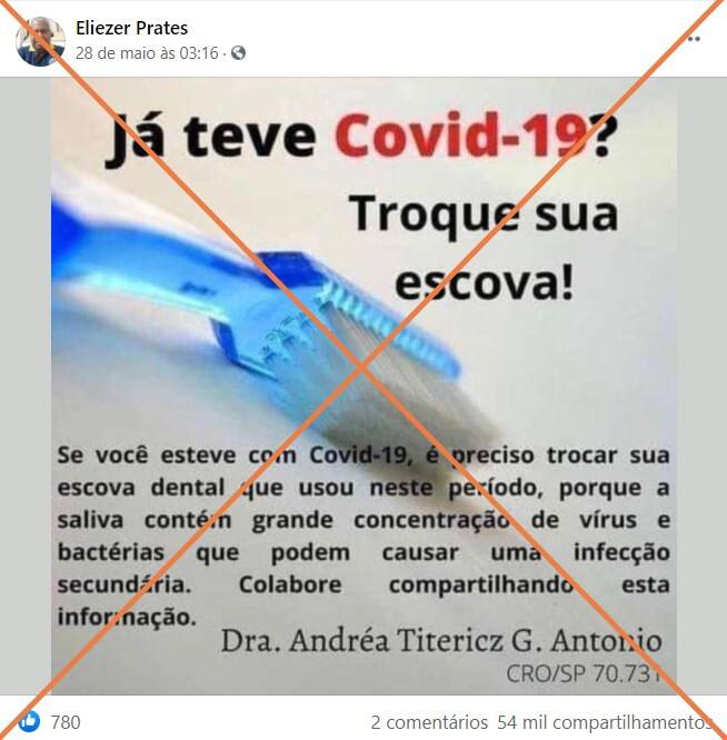 Não há evidências científicas sobre a necessidade de trocar escova dental após caso de covid-19