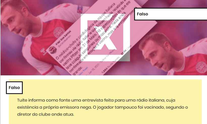 É falso que jogador tenha se vacinado antes de sofrer mal súbito - Comprova/Reprodução 
