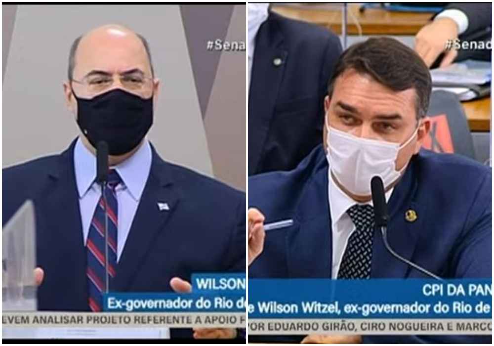 Flávio Bolsonaro bate boca com Wilson Witzel na CPI da COVID - Redes sociais/Reprodução