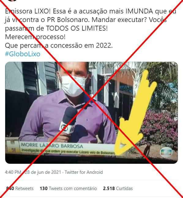 O Jornal Hoje não noticiou a investigação de uma ordem de Bolsonaro para executar Lázaro Barbosa