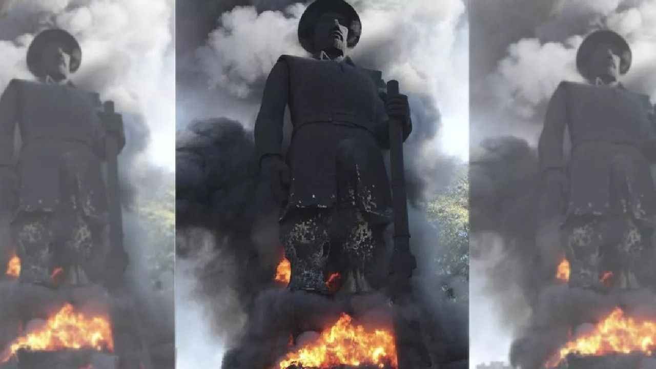 Em manifestação, estátua de Borba Gato é incendiada em SP - Redes Sociais/Reprodução