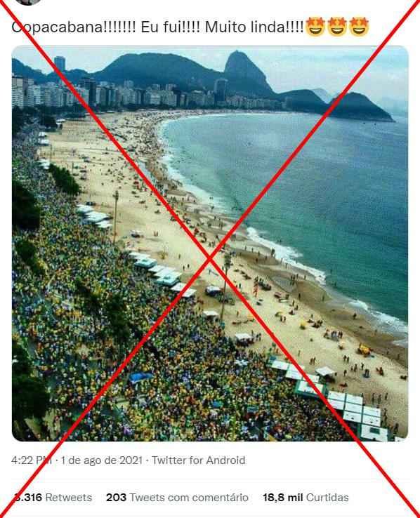 Foto da praia de Copacabana tomada por uma multidão circula na internet ao menos desde 2015