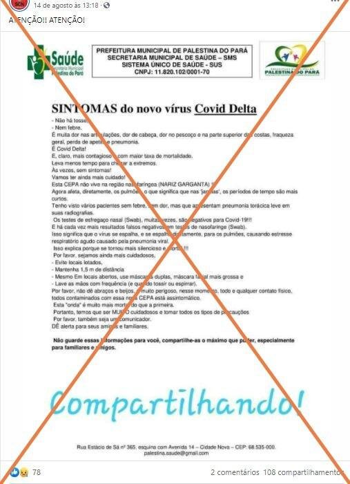 Mensagens virais sobre os sintomas da variante delta da covid-19 são enganosas