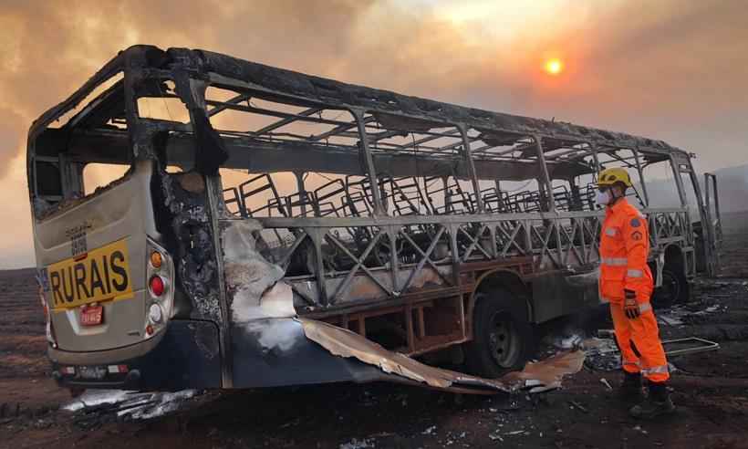 Trabalhador morre após incêndio em canavial atingir ônibus; veja vídeo  - Divulgação/CBMG