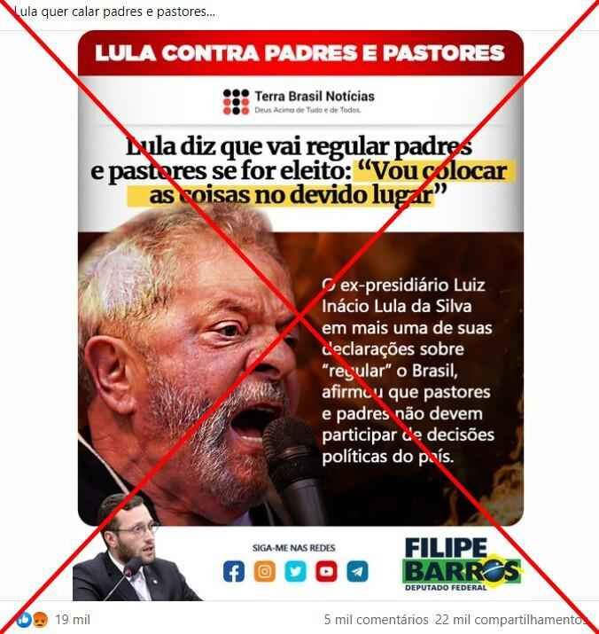 Lula não disse que religiosos não devem fazer política; publicações se baseiam em vídeo editado