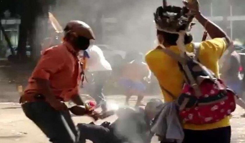 Indígenas atiram pedras na PM e em manifestantes; veja o vídeo - Material cedido ao Correio