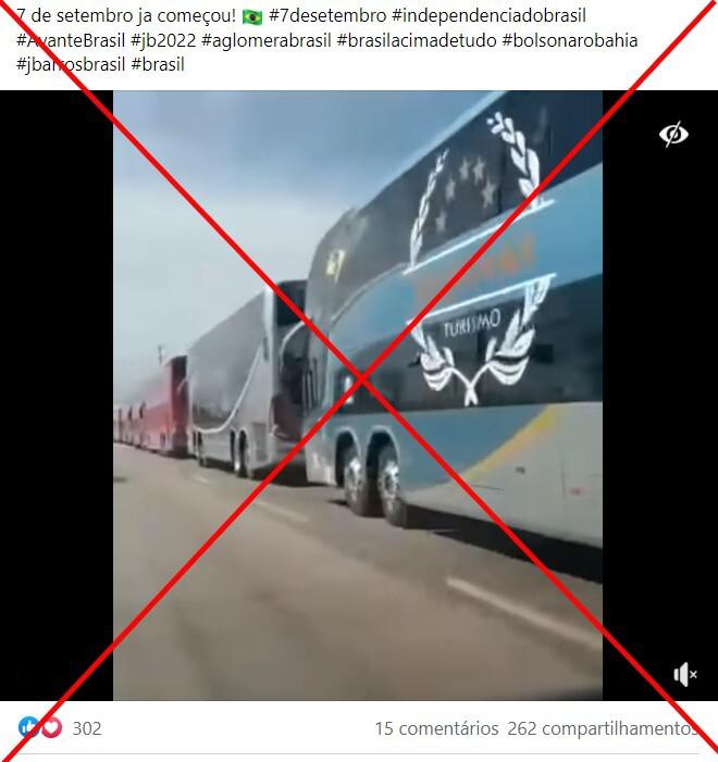 Vídeo que mostra fila de ônibus chegando a Brasília para protestos de setembro de 2021 é antigo