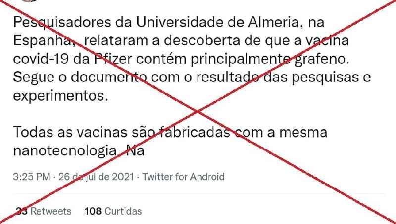 A Universidade de Almería não endossou um estudo sobre presença de grafeno nas vacinas