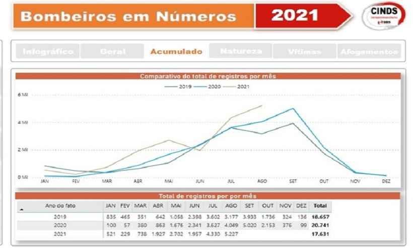 Incêndios florestais em Minas têm aumento de 35% em 2021 - CBMMG
