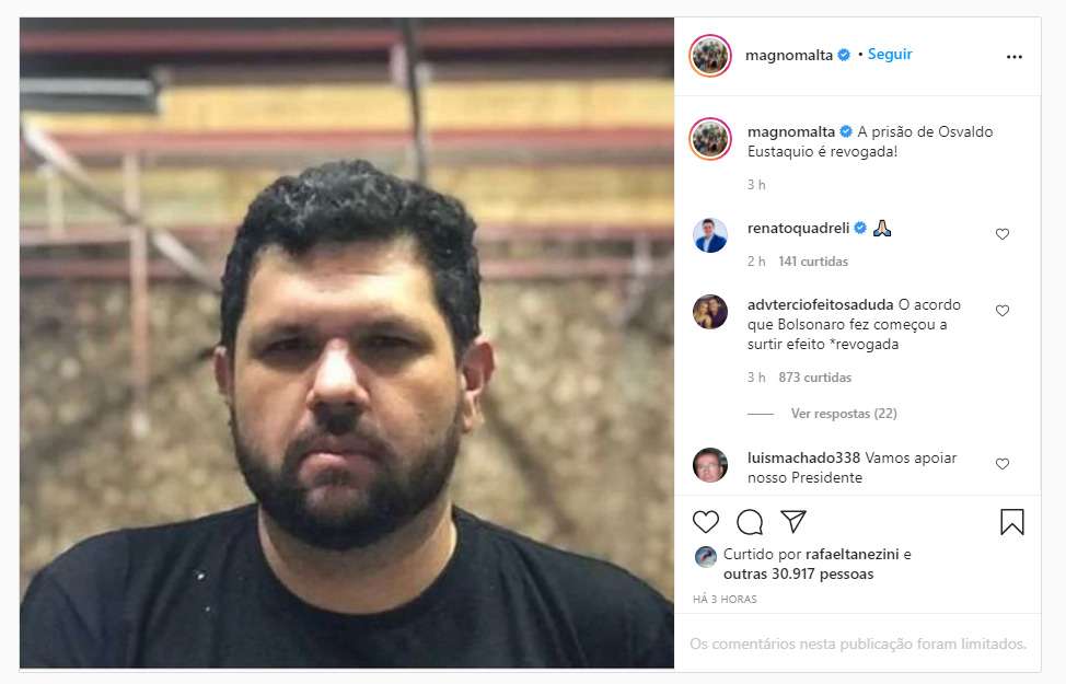 Magno Malta divulga fake news sobre Oswaldo Eustáquio; entenda - Reprodução/Instagram