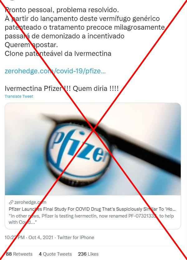 Antiviral em desenvolvimento pela Pfizer contra a covid-19 não é semelhante à ivermectina