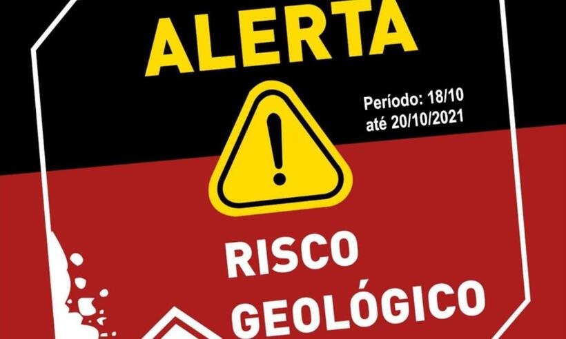 Defesa Civil emite alerta de risco geológico alto para a Região Leste de BH - Defesa Civil/Divulgação