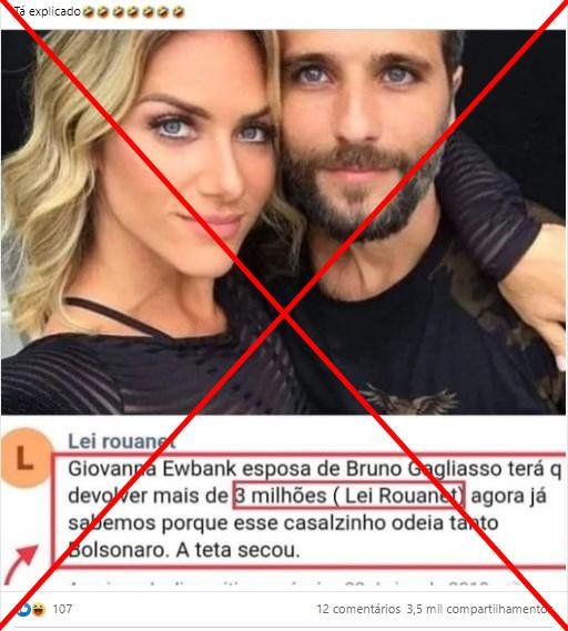 Não há registros de que Giovanna Ewbank tenha captado recursos com Rouanet - reprodução