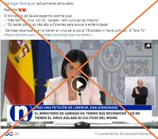 O vírus SARS-CoV-2 foi, sim, isolado na Espanha, embora não no Ministério  - reprodução