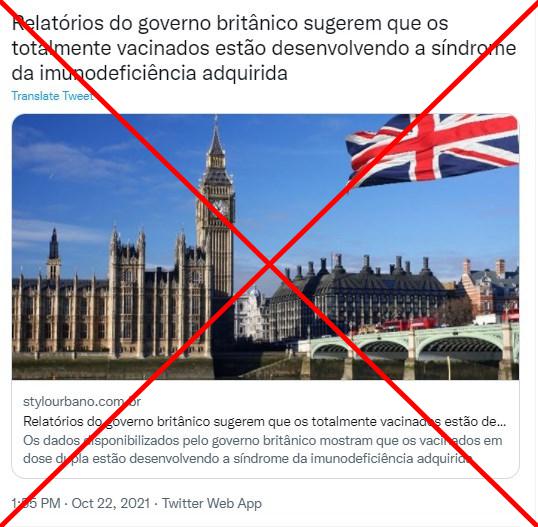 Dados britânicos não provam que vacinas anticovid destroem o sistema imunológico ou causam aids