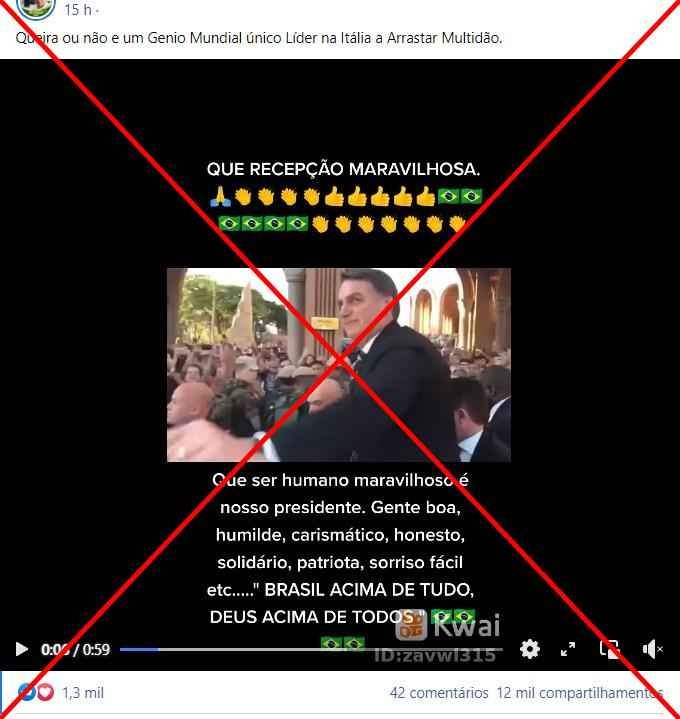 Vídeo de Bolsonaro em Aparecida é compartilhado como se fosse na Itália - Reprodução