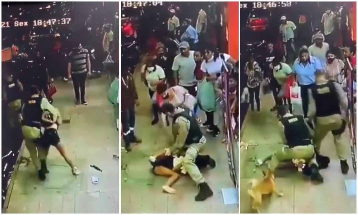Policiais abordam com violência mulher com criança no colo - Reprodução/WhatsApp