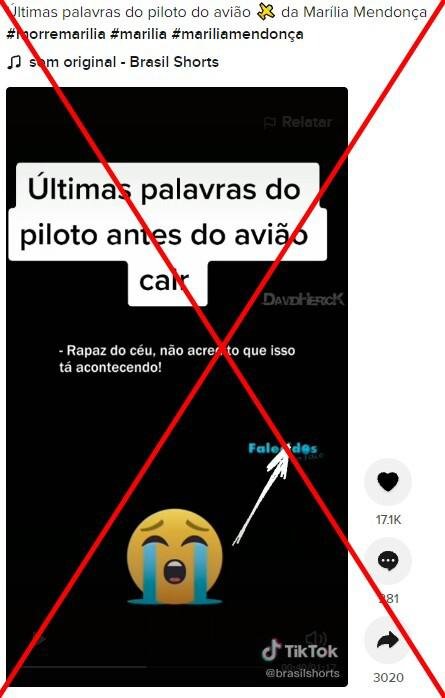 É antigo o áudio atribuído ao acidente de avião que levou à morte da cantora Marília Mendonça