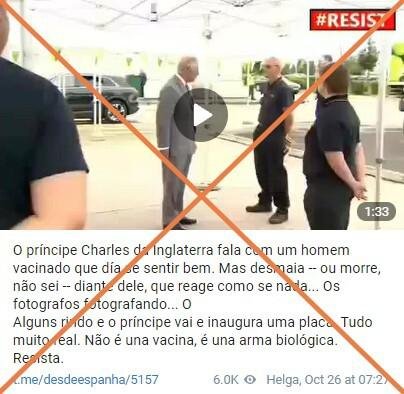 Não há provas de que vídeo mostre 'vacinado' desmaiando perto de Charles - Reprodução