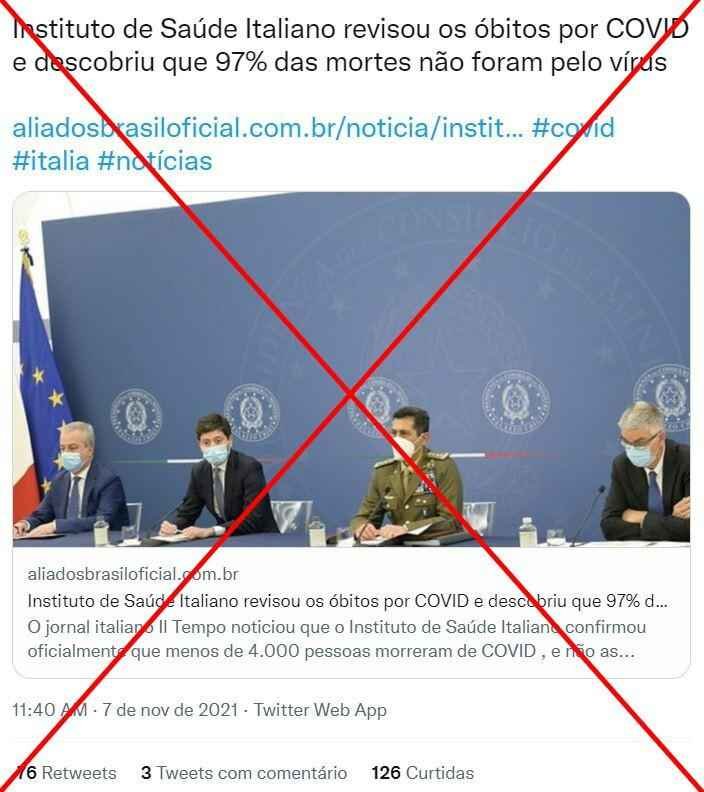 Itália não revisou seu número de óbitos decorrentes da COVID-19 - Reprodução