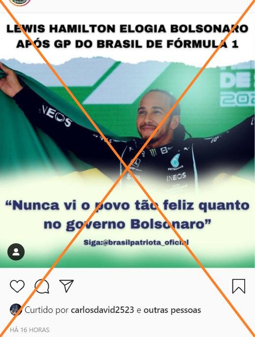 Não há registro de que Lewis Hamilton tenha citado Bolsonaro ao jornal The New York Times