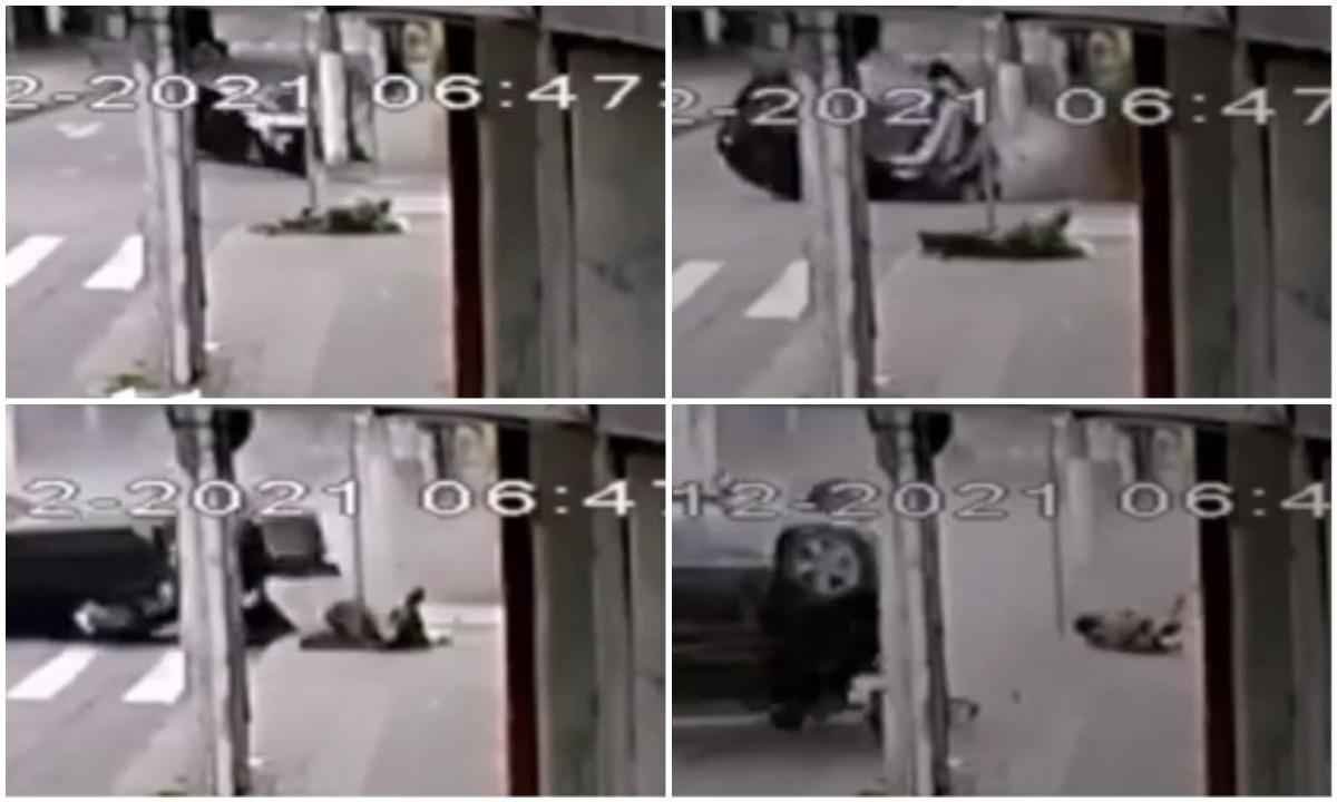 Homem escapa de atropelamento por centímetros e câmera flagra momento - Circuito interno de TV/Reprodução