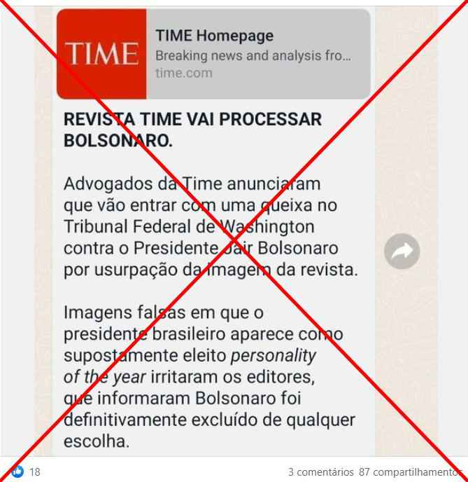 Revista 'Time' não anunciou processo contra Bolsonaro por capas falsas  - Reprodução