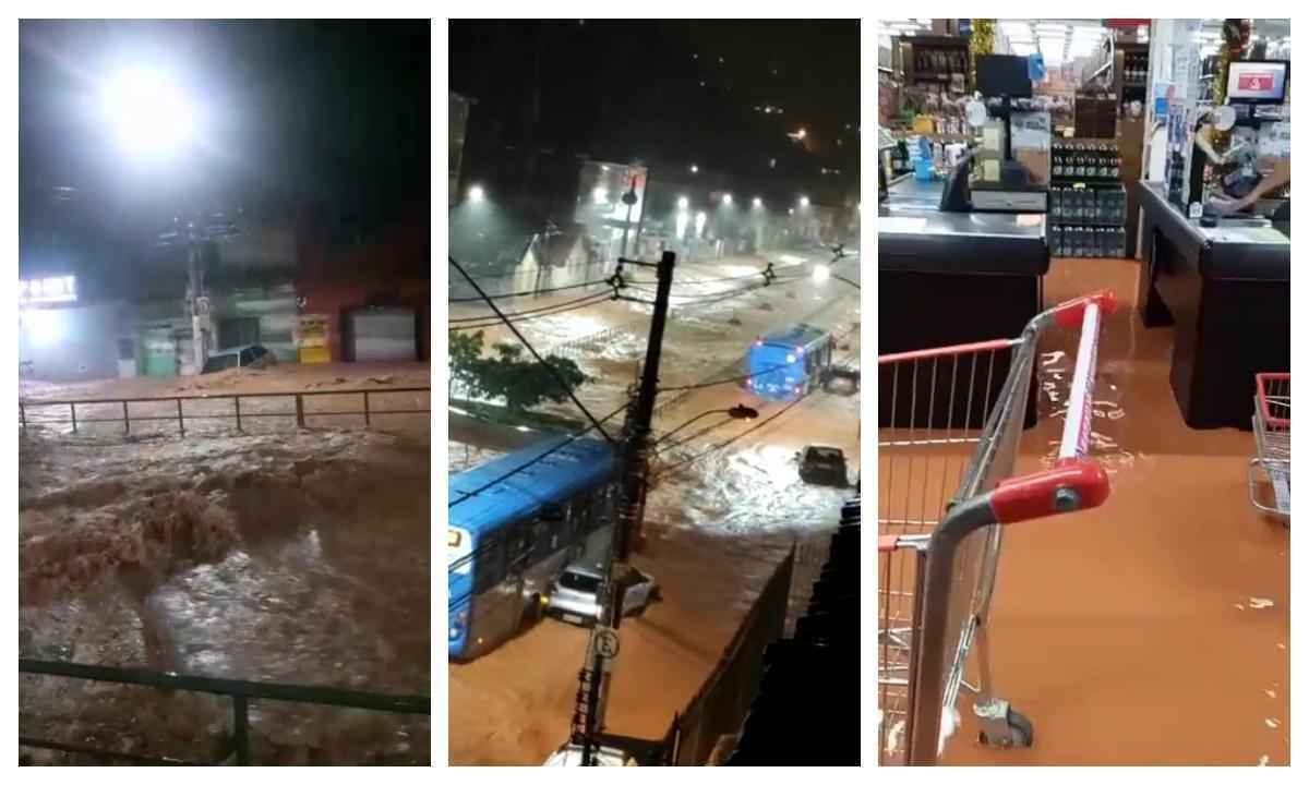Temporal arrasta carros e deixa ônibus ilhado em Juiz de Fora - Redes sociais/Reprodução