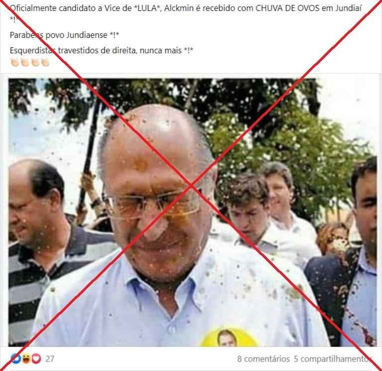 A foto de Geraldo Alckmin atingido por café, e não ovos, é de 2012 - Reprodução