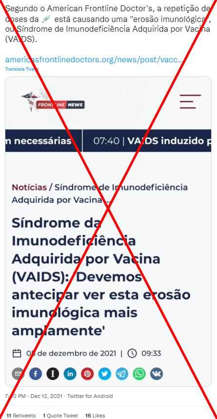 É falso que vacinas anticovid enfraqueçam sistema imunológico  - Reprodução